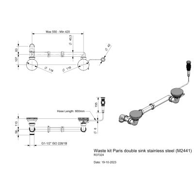 Afvoerset Paris RVS dubbel